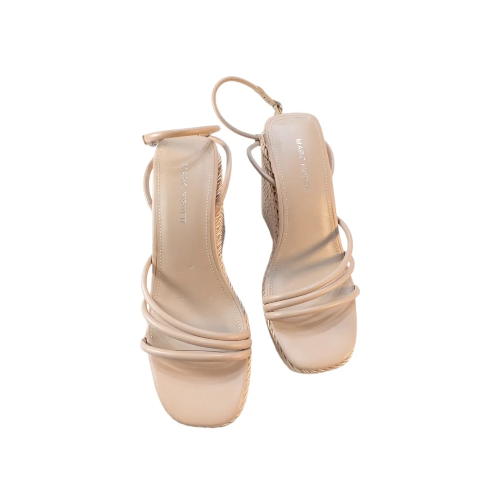 Nude Espadrille Wedge Sandals Strappy Ankle Strap Coastal Resort Boho